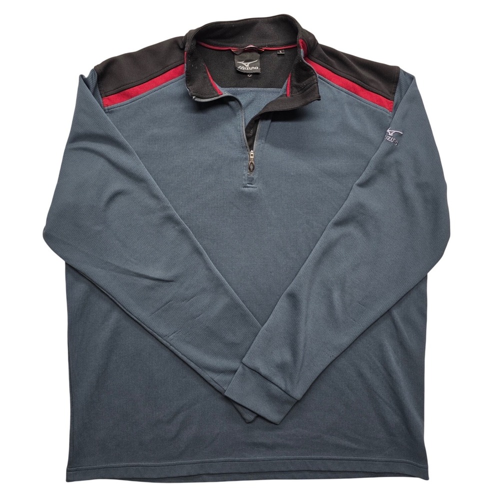 Mizuno Mens 1/4 Zip Performance Pullover Shirt Blue Gray Red Large